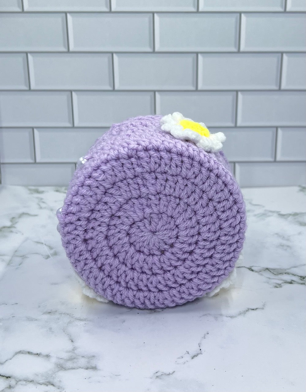 Lavender Daisy Crochet Trinket Box | Handmade Floral Keepsake with Pearls & Magnetic Closure