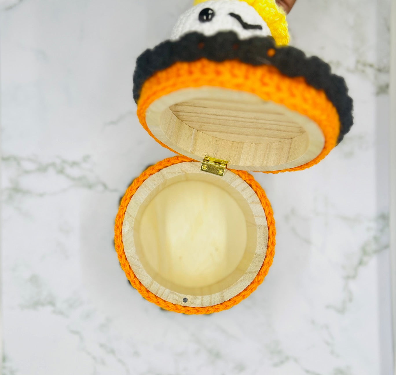 Halloween Ghost Cake Crochet Trinket Box | Spooky Cute Keepsake with Candy Corn Charms & Magnetic Closure