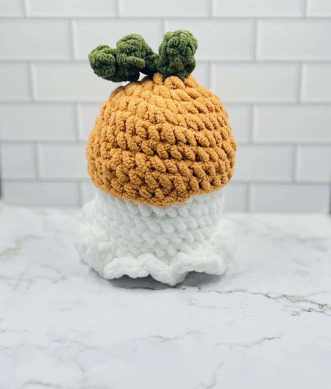 Crochet Ghost Plushie with Pumpkin Hat | Glitter Eyes, Rosy Cheeks & Sweet Smile | 7" Fall Halloween Decor