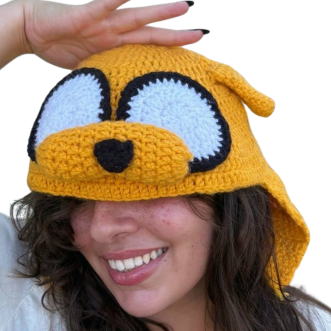 Crochet Jake the Dog Inspired Character Hat | Cartoon Cosplay Beanie for Kids & Adults | Sizes Newborn to Adult | Jake