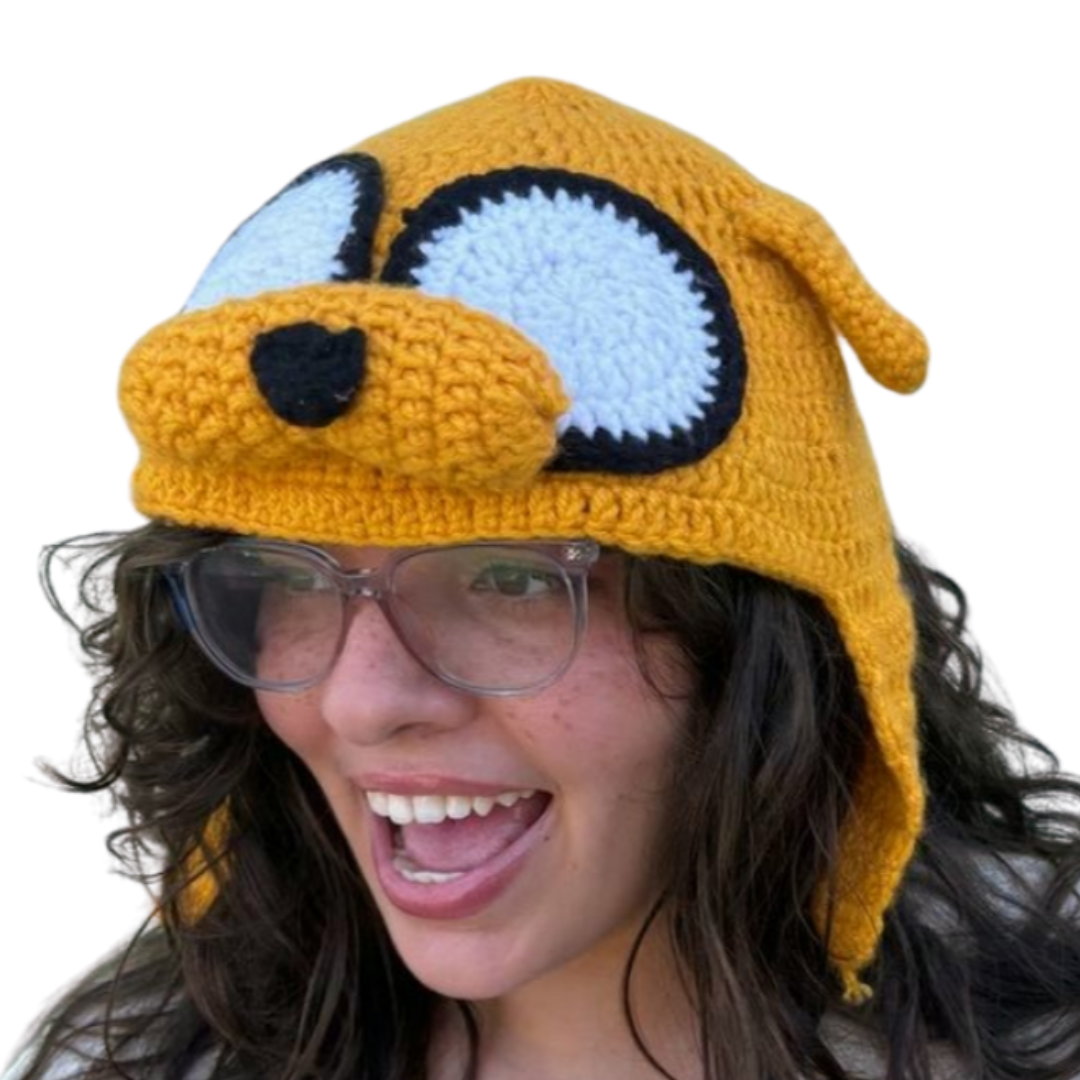 Crochet Jake the Dog Inspired Character Hat | Cartoon Cosplay Beanie for Kids & Adults | Sizes Newborn to Adult | Jake