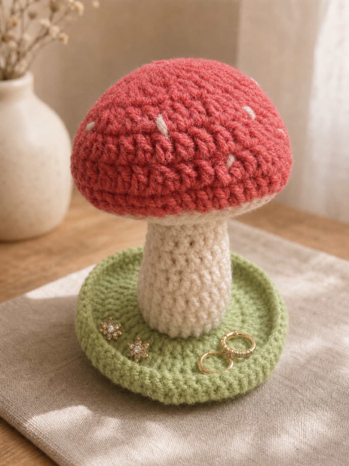 Crochet Mushroom Jewelry Holder | Handmade Ring Dish | Cute Vanity Decor Gift