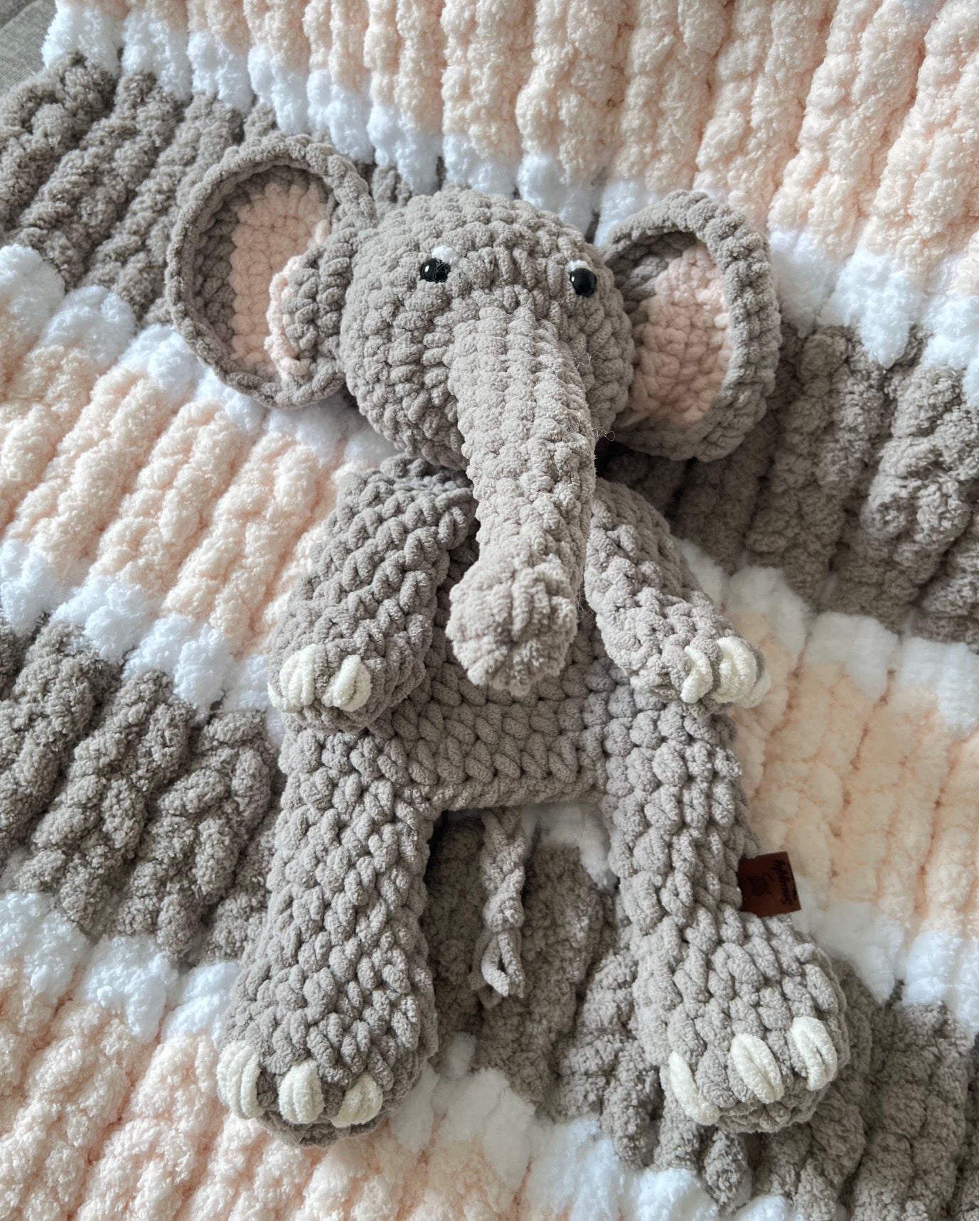 Hand-Knit Chunky Baby Blanket/Playmat & Elephant Snuggler Set | Soft & Cozy Gift | Newborn Gift | Baby Shower Gift | Nursery Decor