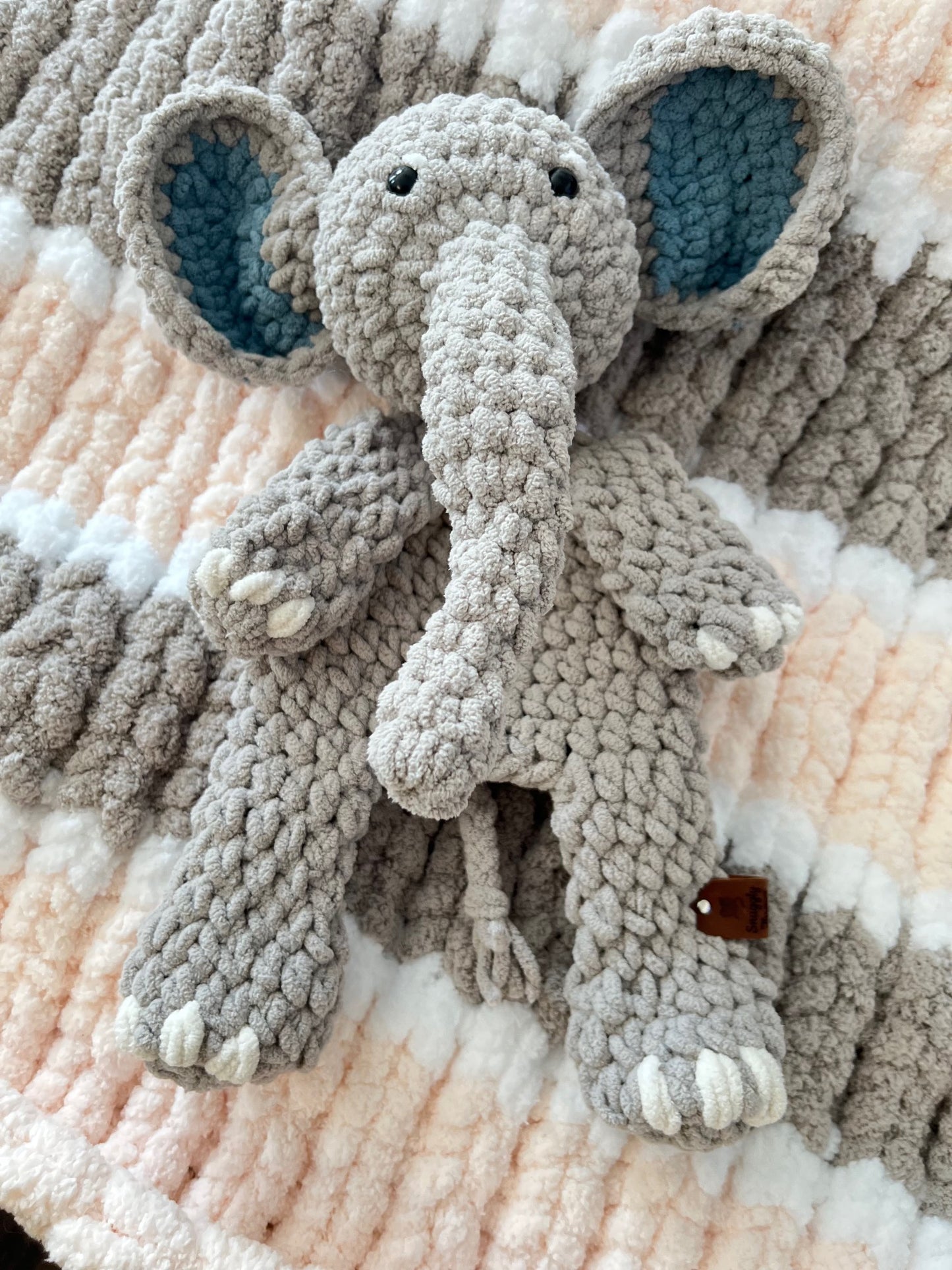 Hand-Knit Chunky Baby Blanket/Playmat & Elephant Snuggler Set | Soft & Cozy Gift | Newborn Gift | Baby Shower Gift | Nursery Decor