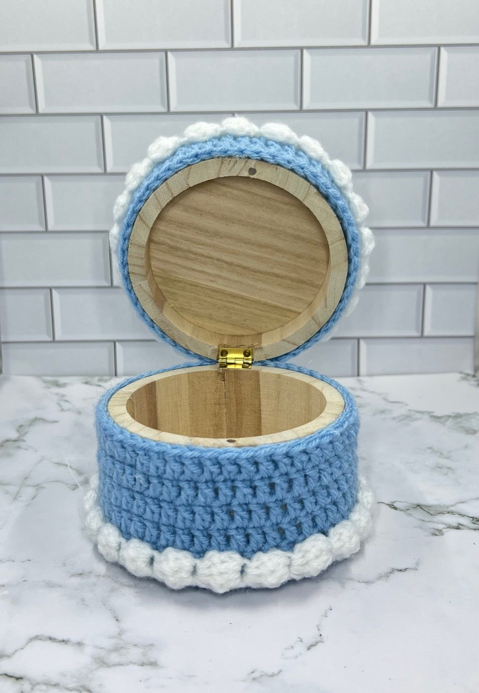 Blueberry Cake Crochet Trinket Box | Handmade Wooden Keepsake with Magnetic Closure