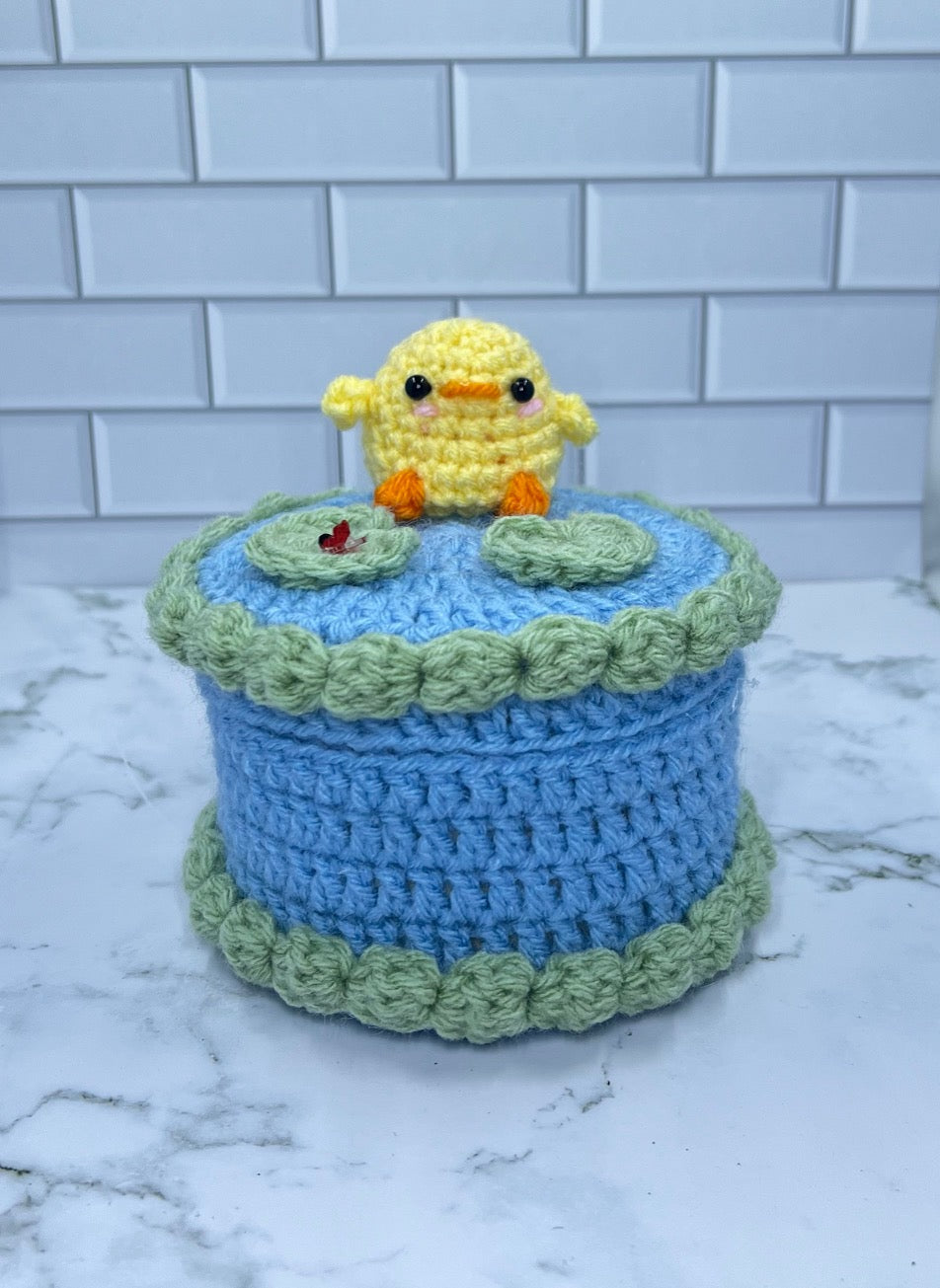 Duck Pond Crochet Trinket Box | Handmade Wooden Keepsake with Magnetic Closure