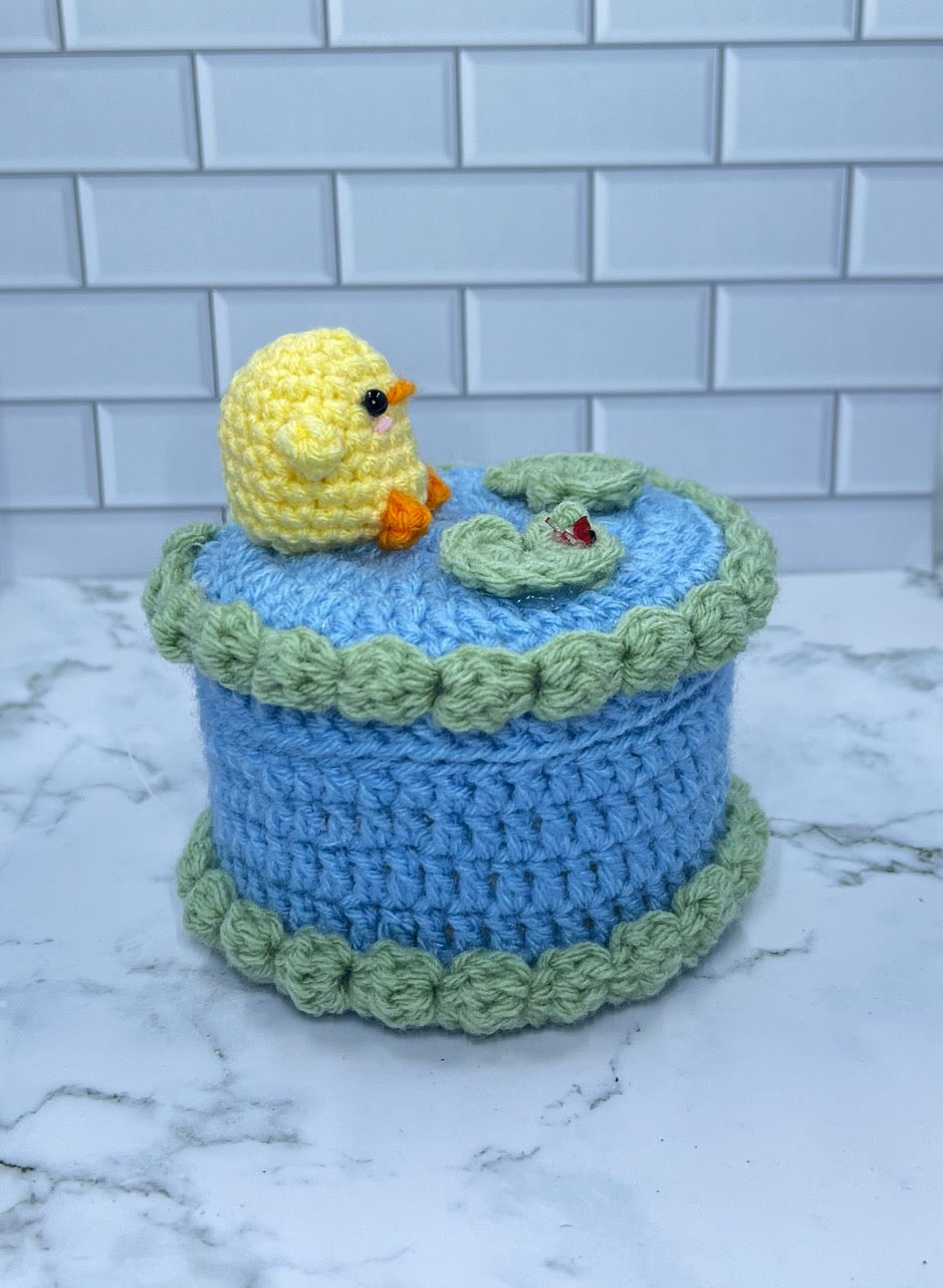 Duck Pond Crochet Trinket Box | Handmade Wooden Keepsake with Magnetic Closure