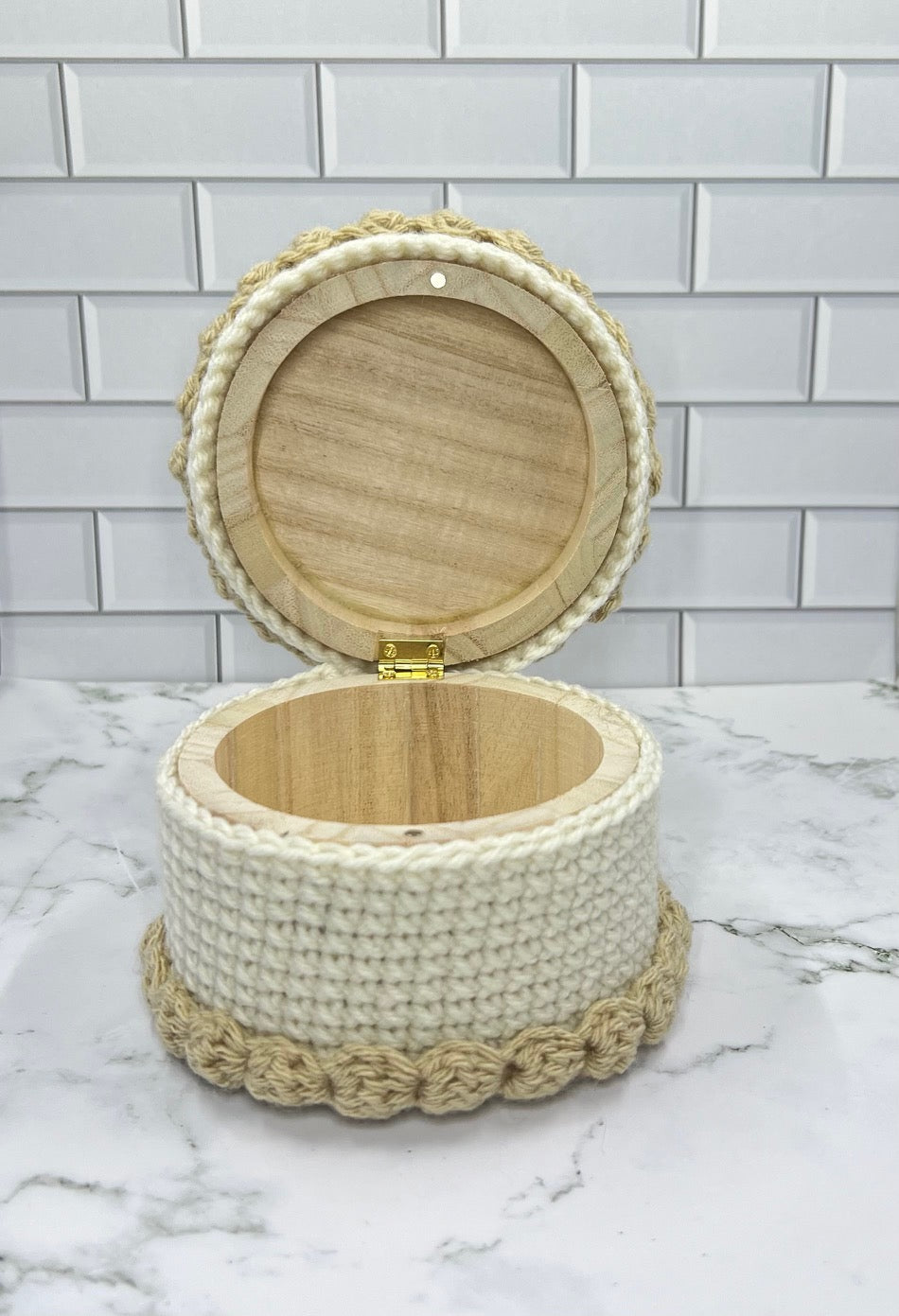 Chocolate Strawberry Cake Crochet Trinket Box | Handmade Wooden Keepsake with Magnetic Closure