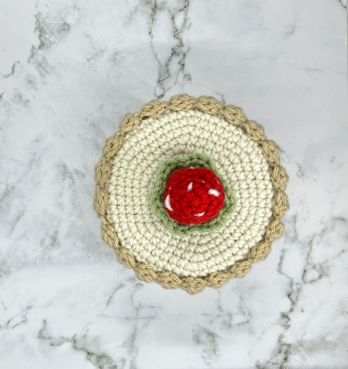 Chocolate Strawberry Cake Crochet Trinket Box | Handmade Wooden Keepsake with Magnetic Closure