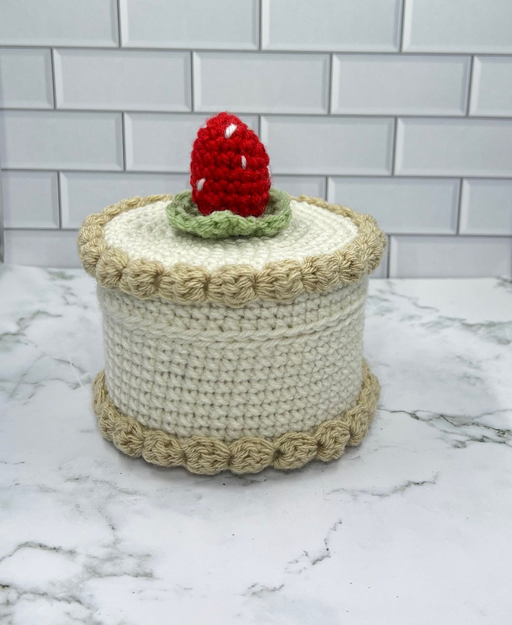 Chocolate Strawberry Cake Crochet Trinket Box | Handmade Wooden Keepsake with Magnetic Closure