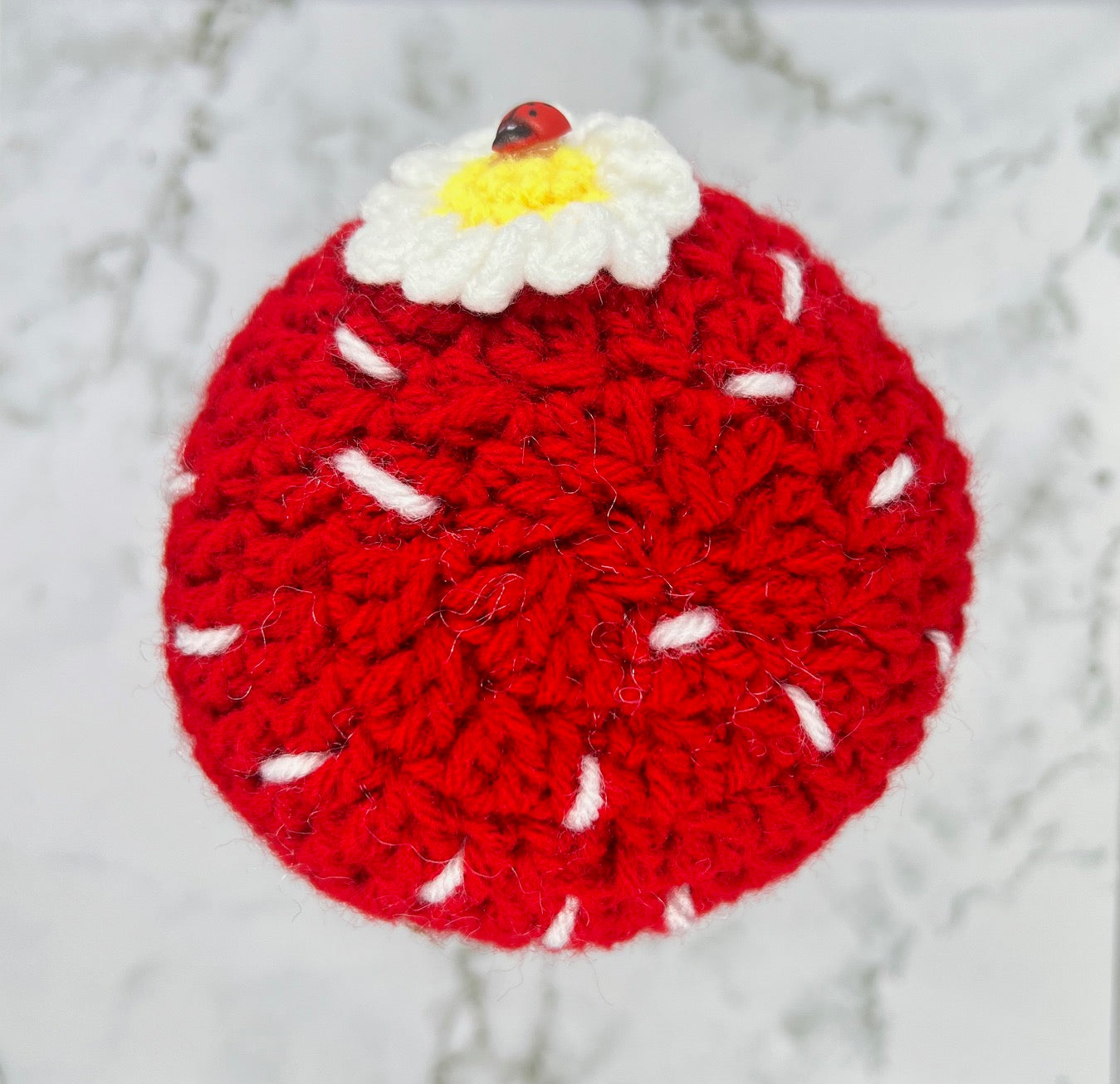 Mushroom Meadow Crochet Trinket Box | Handmade Woodland Keepsake with Daisy & Ladybug Topper