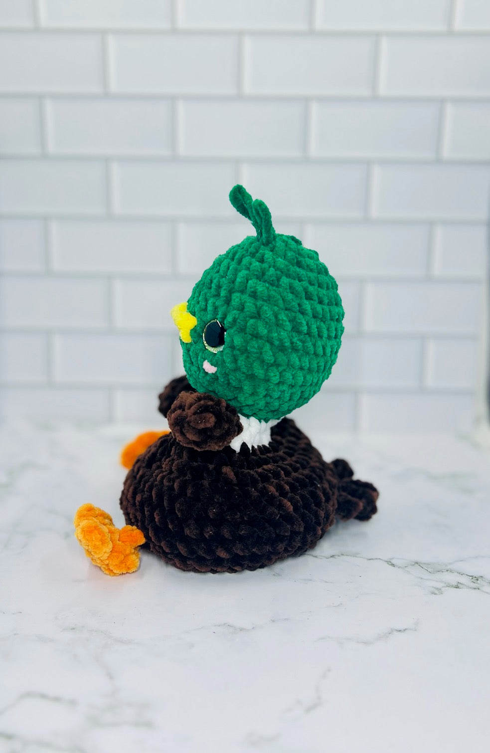 Couch Brigade Weighted Crochet Mallard Duck | Chunky Chenille Amigurumi Plush