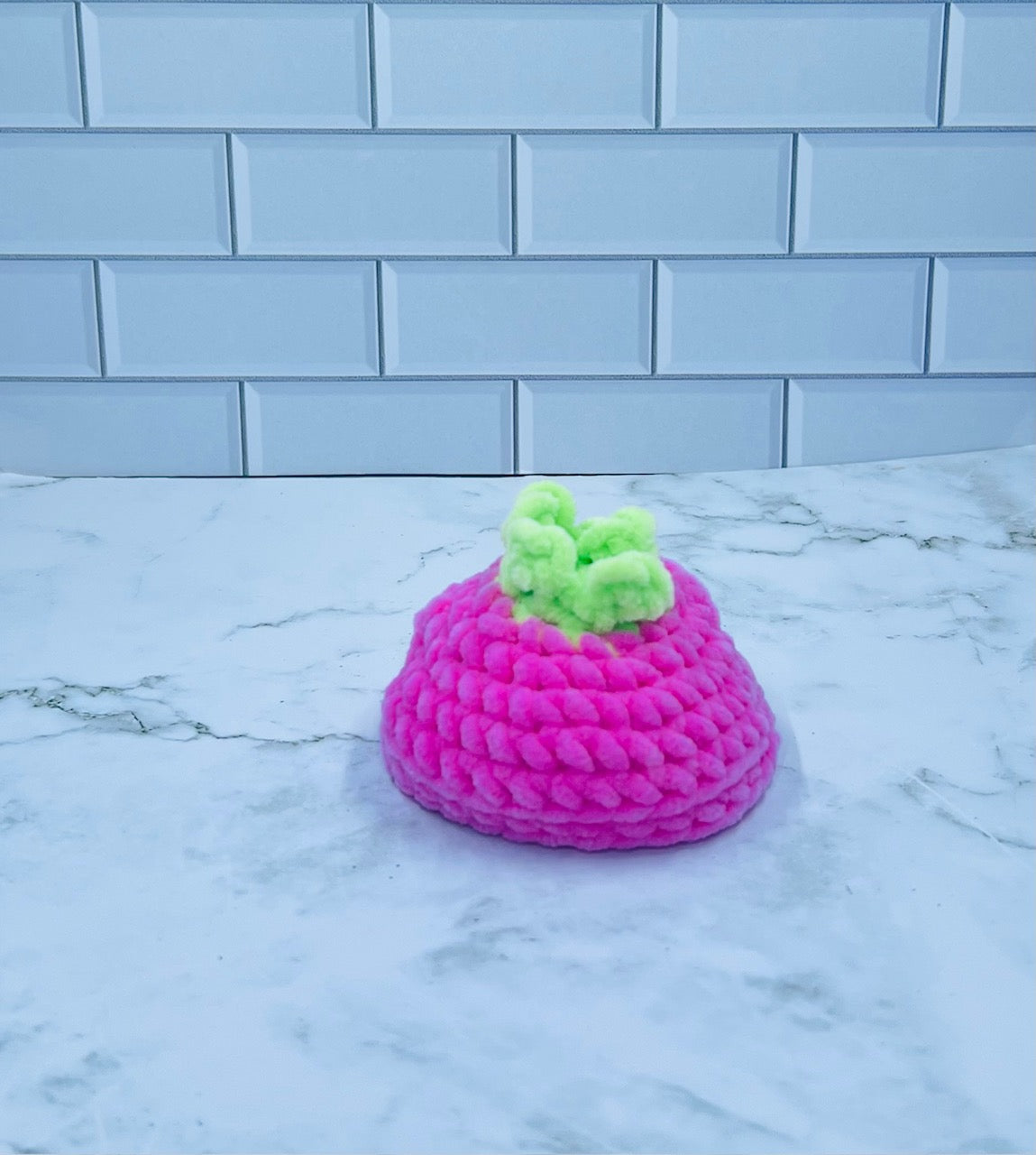 Crochet Spring Bunny Plush | Handmade Chenille Bunny with Strawberry Hat | Soft Stuffed Bunny Gift | Easter & Spring Decor