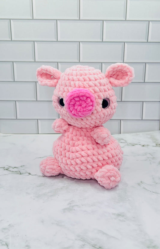 Couch Brigade Weighted Crochet Pepe Pig | Chunky Chenille Amigurumi Plush