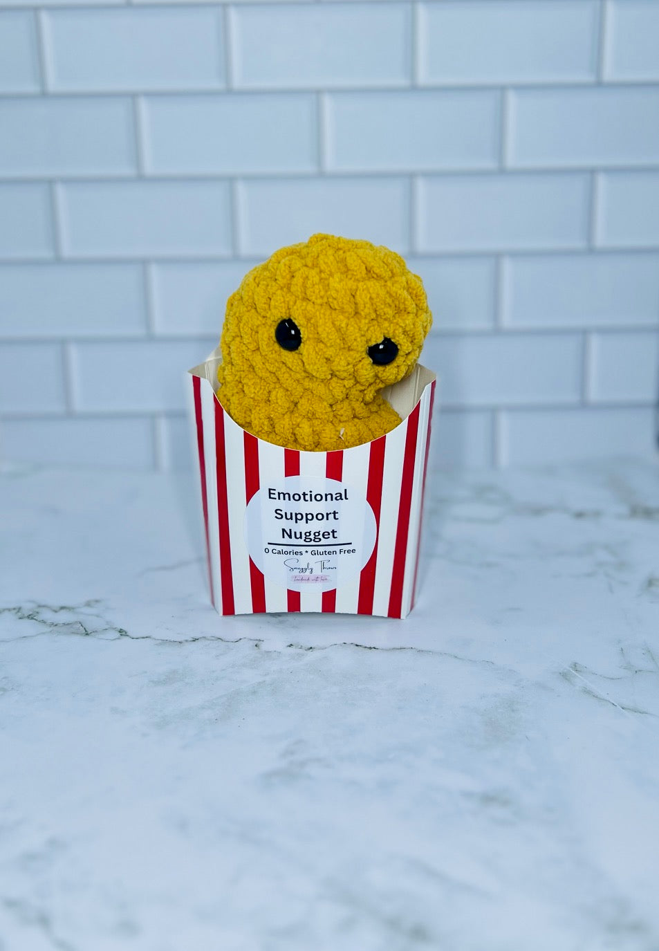 Crochet Emotional Support Nugget in Fry Box | Handmade Plush Nugget | Funny Comfort Gift | Cute Desk Buddy | Mini Chenille Plush