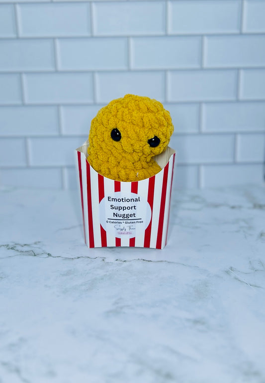 Crochet Emotional Support Nugget in Fry Box | Handmade Plush Nugget | Funny Comfort Gift | Cute Desk Buddy | Mini Chenille Plush