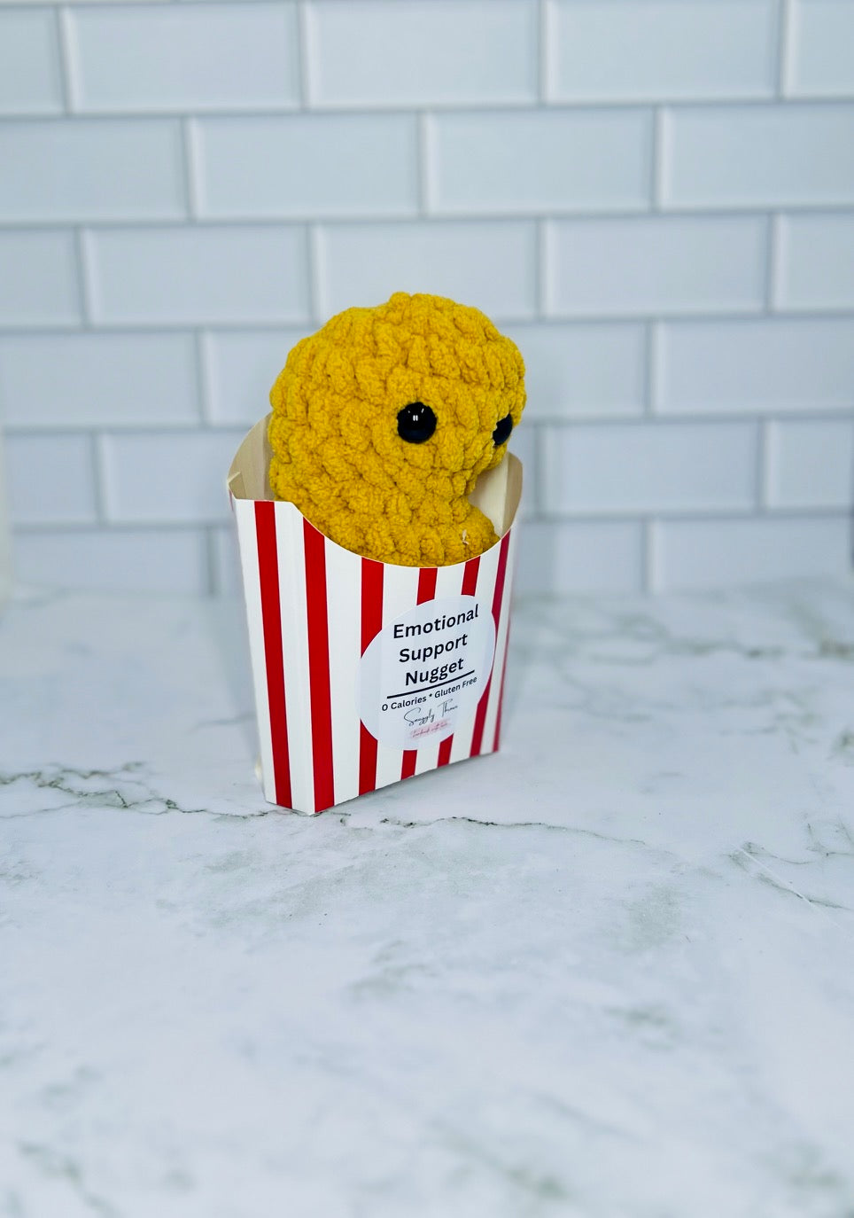 Crochet Emotional Support Nugget in Fry Box | Handmade Plush Nugget | Funny Comfort Gift | Cute Desk Buddy | Mini Chenille Plush