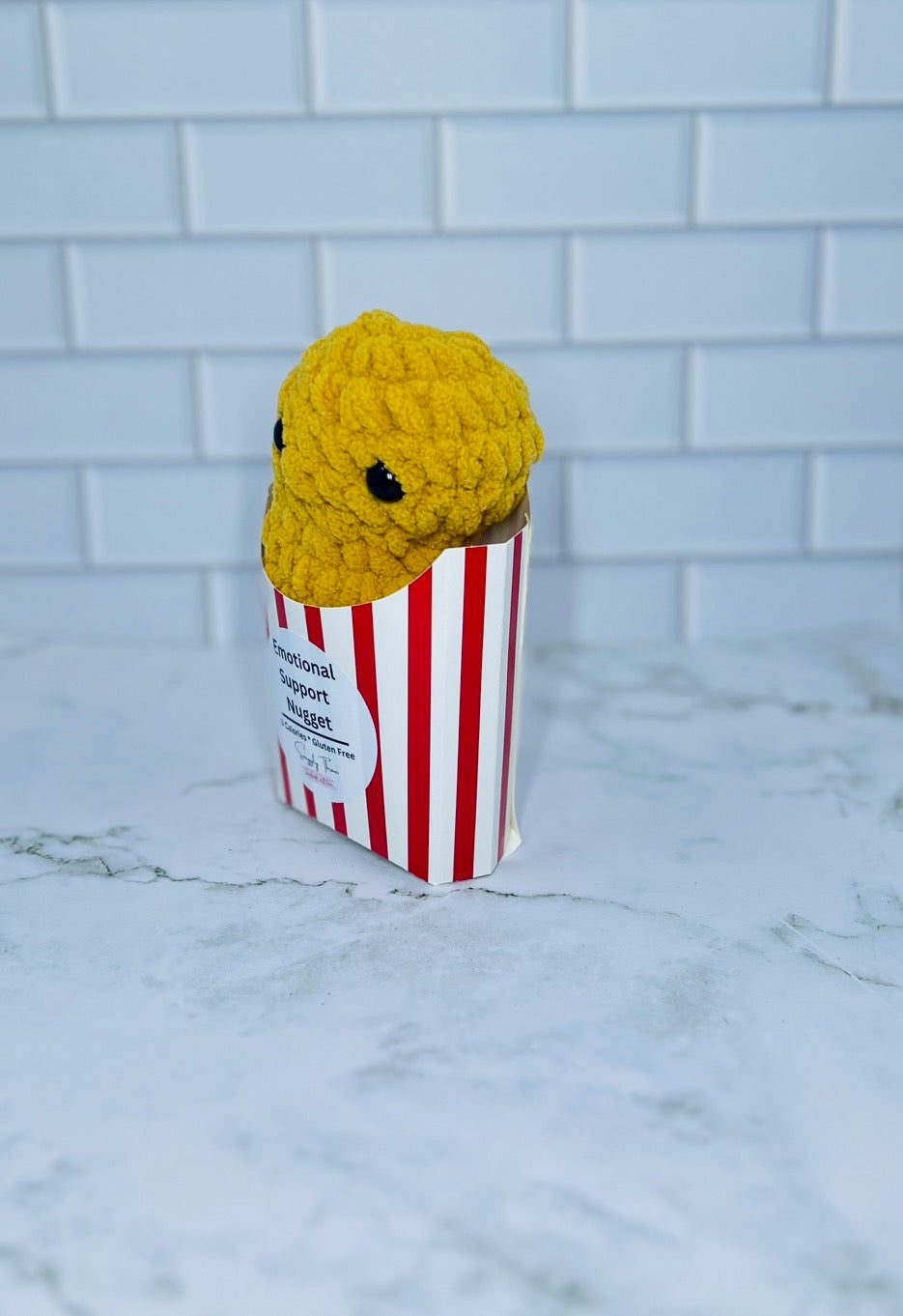 Crochet Emotional Support Nugget in Fry Box | Handmade Plush Nugget | Funny Comfort Gift | Cute Desk Buddy | Mini Chenille Plush