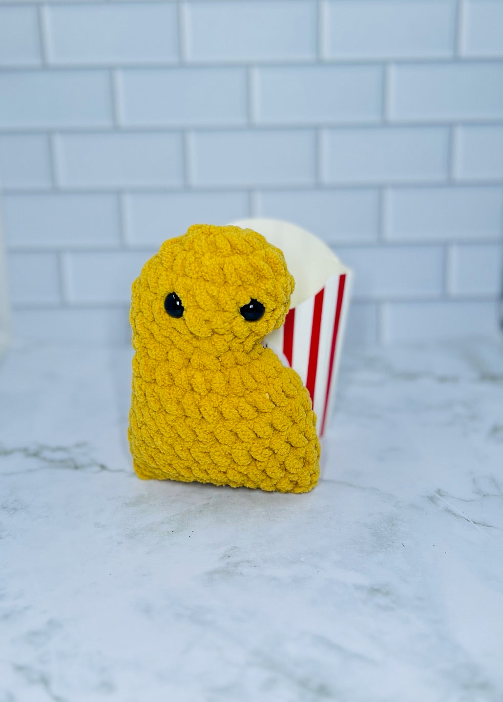 Crochet Emotional Support Nugget in Fry Box | Handmade Plush Nugget | Funny Comfort Gift | Cute Desk Buddy | Mini Chenille Plush