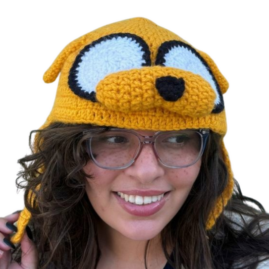 Crochet Jake the Dog Inspired Character Hat | Cartoon Cosplay Beanie for Kids & Adults | Sizes Newborn to Adult | Jake