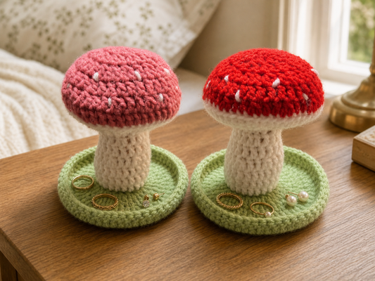 Crochet Mushroom Jewelry Holder | Handmade Ring Dish | Cute Vanity Decor Gift